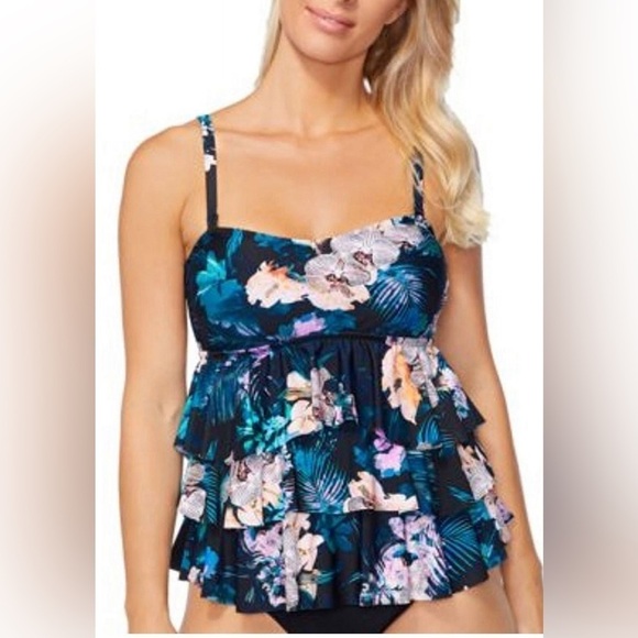 Island Escape Tiered Tankini Top Size 6 - Picture 1 of 7